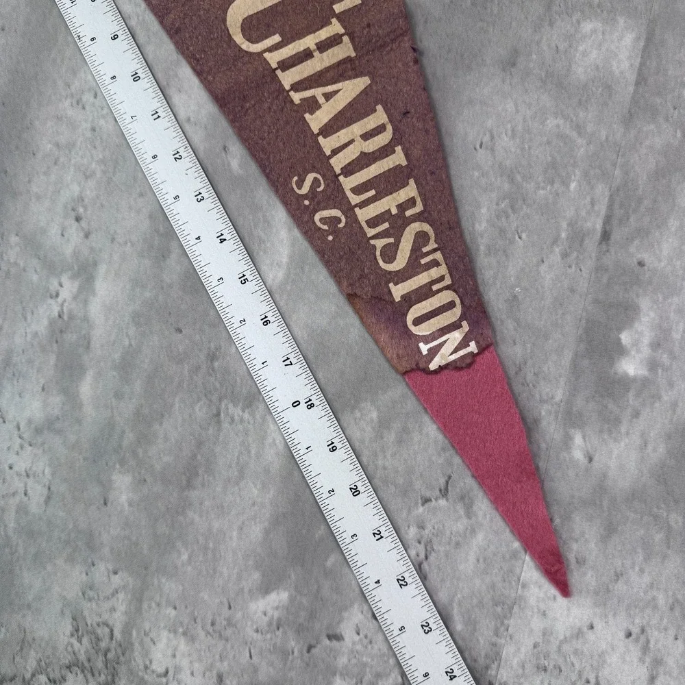 Vintage Charleston South Carolina Souvenir Pennant Flag Distressed Felt 1940s